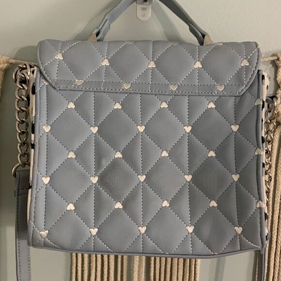 BETSEY JOHNSON Addy Quilted Blue White Hearts Crossbody Bag Purse - Picture 3 of 12
